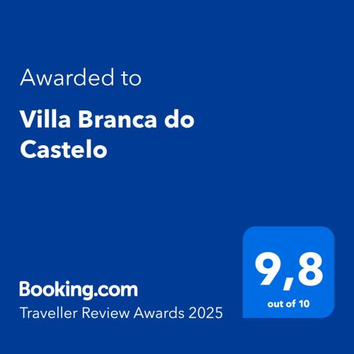 a screenshot of a cell phone with the text awarded to villa branca do at Villa Branca do Castelo in Sesimbra