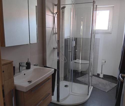 Ένα μπάνιο στο Ferienwohnung am Wiesengrund