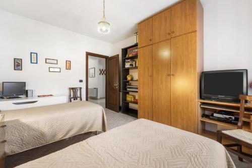 a bedroom with two beds and a tv and a cabinet at Nel cuore dell'Isola in Nuragus