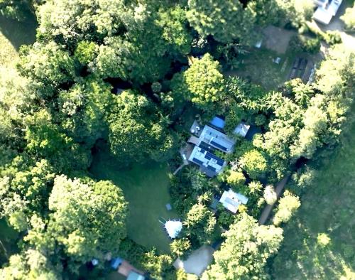 una vista aérea de una casa en el bosque en Private Home In the Byron, en The Pocket