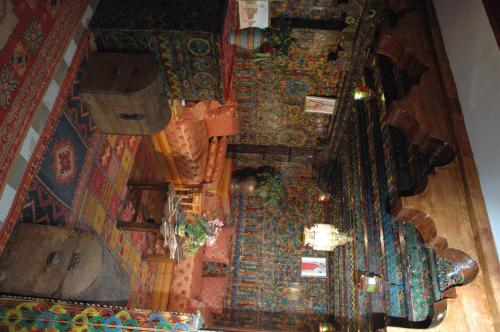 an overhead view of a room with a colorful carpet at Hotel Tiout in Taroudant