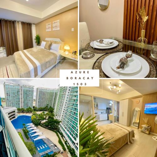 a collage of four pictures of a hotel room at Azure Staycation PH 1503 in Manila
