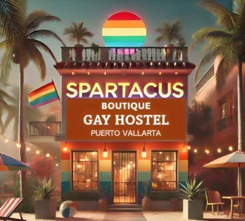 a sign for a spartacus boutique gay hospital at Spartacus hostel boutique for men in Puerto Vallarta