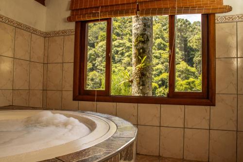 a bathroom with a bath tub and a window at Pousada Olivier da Montanha - Recanto das Águas in Santo Antônio do Pinhal