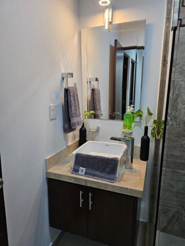 a bathroom with a sink and a mirror at AC0 Casa de lujo en privada Altana in Culiacán