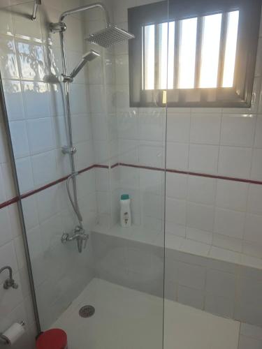 a bathroom with a shower with a glass door at Margarita House in Arrecife