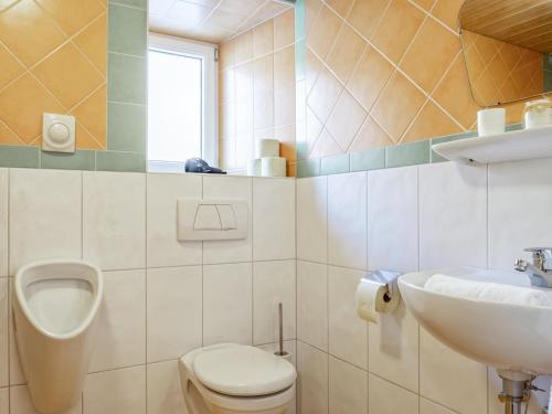 a bathroom with a toilet and a sink at Bergzeit Fieberbrunn 1 in Hütte