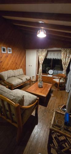 a living room with two beds and a couch at Cabaña con vista al Lago in Licán Ray