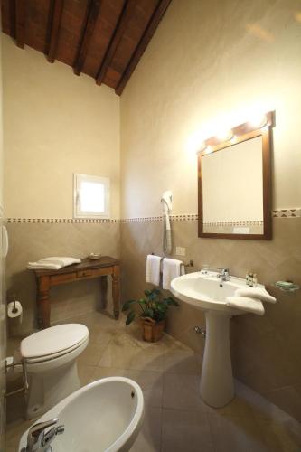 a bathroom with a sink and a toilet and a mirror at Rovezzano B&B in Florence