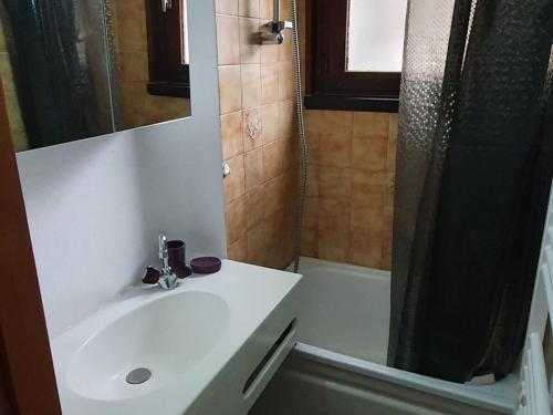 une salle de bain avec un lavabo et une douche dans l'établissement Appartement cosy près des remontées mécaniques, 5 pers, Terrasse, Parking - FR-1-676-209, à Châtel