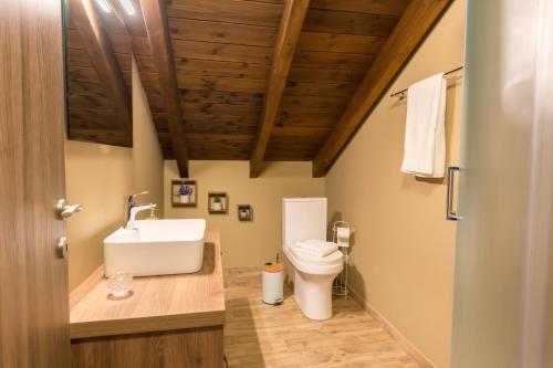 a bathroom with a sink and a toilet at Luxury private villa queen Alla in Dragotiná