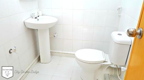 une salle de bains avec toilettes et lavabo dans l'établissement City Centre Lodge, à Anurâdhapura