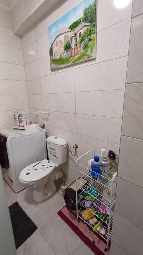 a small bathroom with a toilet and a sink at Apartman Mančić in Pirot