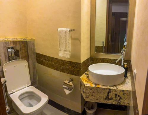 a bathroom with a toilet and a sink at IFQ Hotel & Resort Islamabad in Islamabad