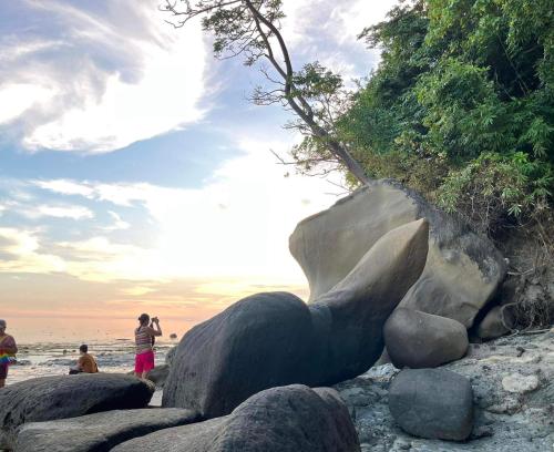 a statue of a whale on a beach at A & L Resort - Sea & Mountain View in Looc
