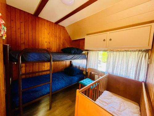 a room with two bunk beds in a cabin at De Vlier 23 in Nieuwvliet
