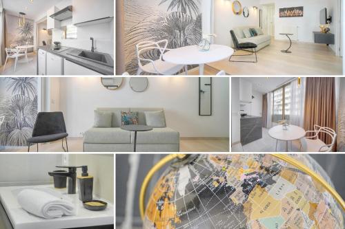 un collage de photos d'un salon et d'une cuisine dans l'établissement Palace - Ultra center - 2 min sea - VCA, à Cannes