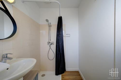 une salle de bain avec douche et lavabo dans l'établissement Saturne - Proche A10 - 2V - Parking, à Saint-Pierre-des-Corps