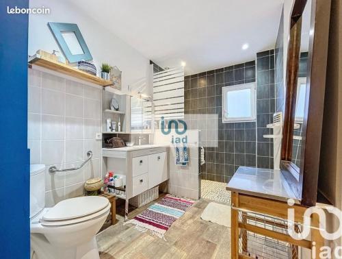 une salle de bain avec toilettes et lavabo dans l'établissement VIGNERONNE VILLAGE avec PATIO, à Maureilhan-et-Raméjan