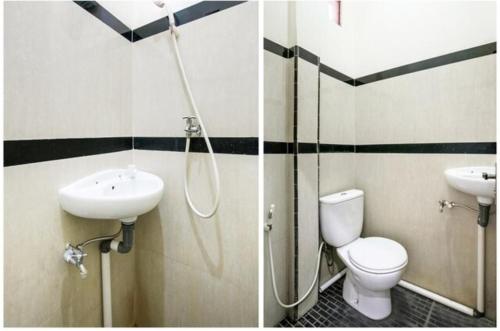 a bathroom with a shower and a toilet and a sink at Griya Juanda Syariah in Sukobumi