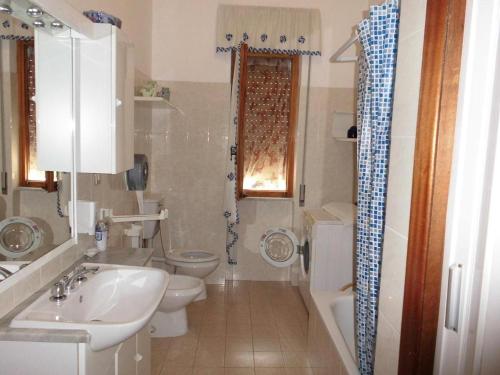 a bathroom with a sink and a toilet and a shower at La Margherita di Teriasca in Teriasca