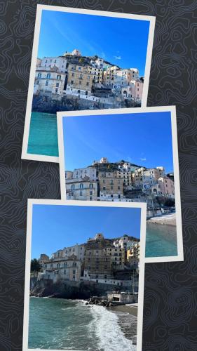 a collage of pictures of a building on a hill at Mela & Cannella accommodation in Minori