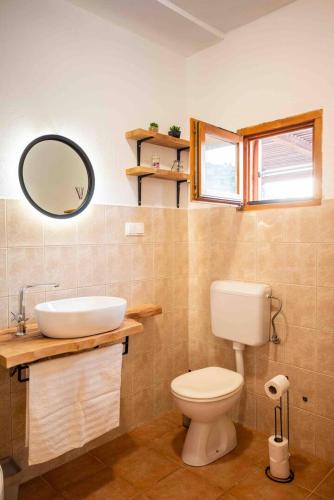 a bathroom with a toilet and a sink and a mirror at Olive house Rezo in Hvar