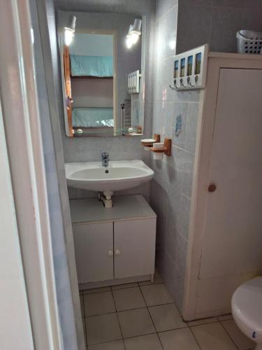 une salle de bain avec un lavabo et des toilettes dans l'établissement Résidence, à Saint Cyprien Plage