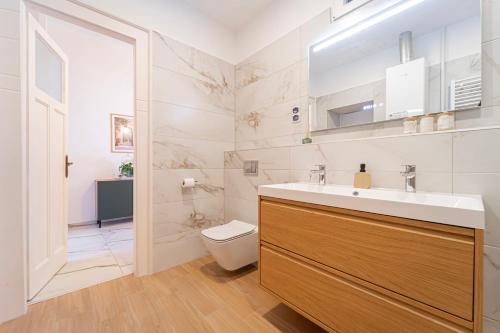 a bathroom with a sink and a toilet at Duna Panorama Apartment in Budapest