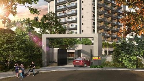 a rendering of a building with people riding bikes at Apto Beira-Mar Icarai RJ Curta e longa temporada in Niterói