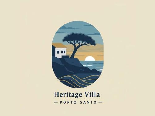 a round window with a lighthouse and a tree and the ocean at Heritage Villa Porto Santo in Porto Santo