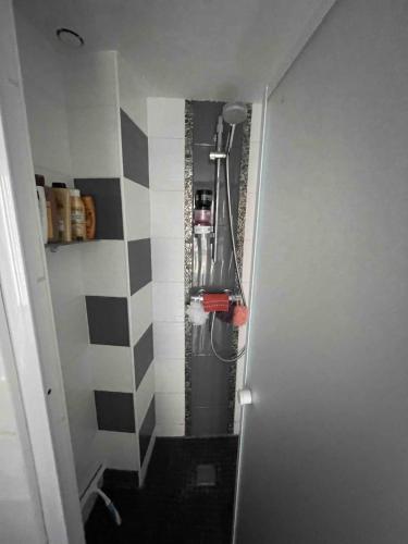 une salle de bain avec un lavabo et un miroir dans une pièce dans l'établissement Agréable studio saint Malo, à Saint-Malo