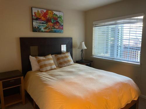 a bedroom with a large bed and a window at Edwards Mountain Chic On River Pool and Hot Tubs in Edwards