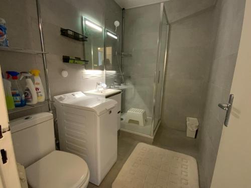 une salle de bain avec une douche, des toilettes et un lavabo dans l'établissement Ecrin de fleurs, à Gentilly