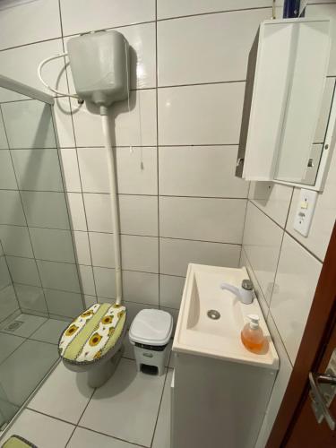 a small bathroom with a toilet and a sink at Casa completa para pernoite in Pântano Grande