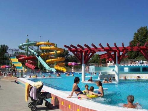 a group of children in a pool at a water park at Széchenyi Apartman in Eger