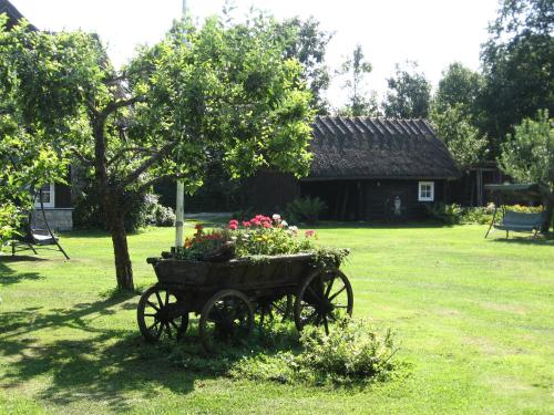 a garden cart with flowers in a yard at Jurna Recreation Farm in Upa