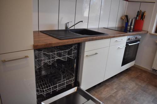 a kitchen with a sink and a dishwasher at Gemütliches Ferienhaus nahe Dinkelsbühl in Dürrwangen