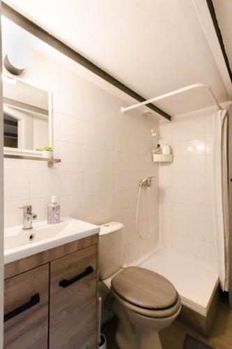 une salle de bain avec toilettes, lavabo et douche dans l'établissement Studio Lumineux et Rénové, au cœur de la ville, NICE CENTRE, à Nice