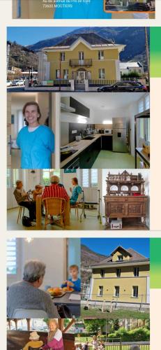 a collage of photos of a house with a woman and a child at Le Toit Vert in Moutiers