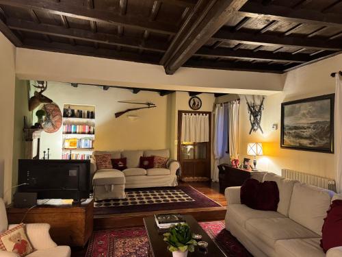 a living room with two couches and a tv at Villa Margherita Civenna in Civenna
