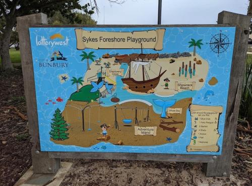 a sign with a map of the disneysyss explorer program at Koombana Bay beach Homestay in Bunbury
