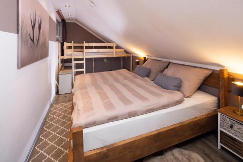 a bedroom with a bunk bed and a ladder at Ferienwohnung Wipfelglück in Baiersbronn