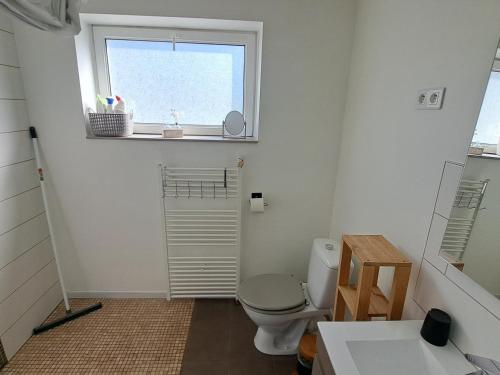 a bathroom with a toilet and a window at le refuge du bonheur in Bitche