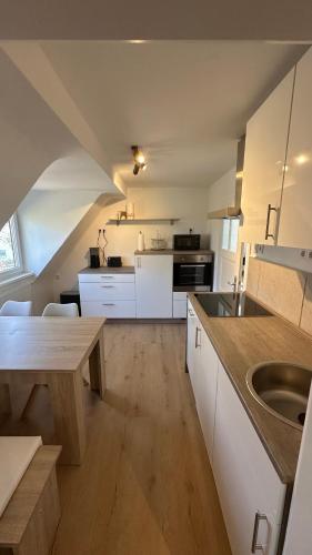 Kuchyň nebo kuchyňský kout v ubytování Ferienwohnung Parkblick Münnerstadt