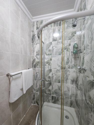 a bathroom with a shower and a bath tub at Ode to Serenity Cottage in Pretoria