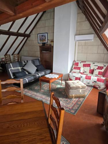 un salon avec un canapé et une table dans l'établissement L'Escale Tourangelle, à Saint-Georges-sur-Cher