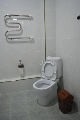 baño con aseo y cubo de basura en Full apartment in city center, en Khiva
