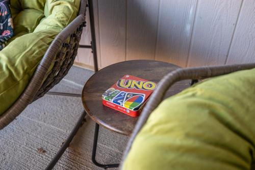 a table with a box of cereal on top of it at Fireside Grove- Downtown Stay with Hot Tub in Custer