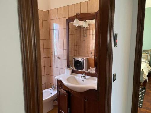 a bathroom with a sink and a mirror at Rocci di Fontana by K-rol in Alba